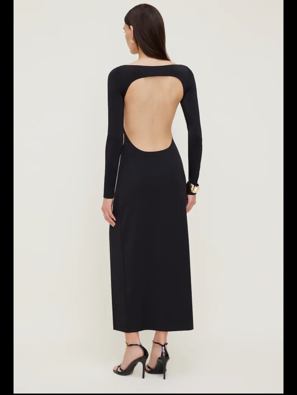 DYNAMITE Black Long-Sleeve Open-Back Midi Dress